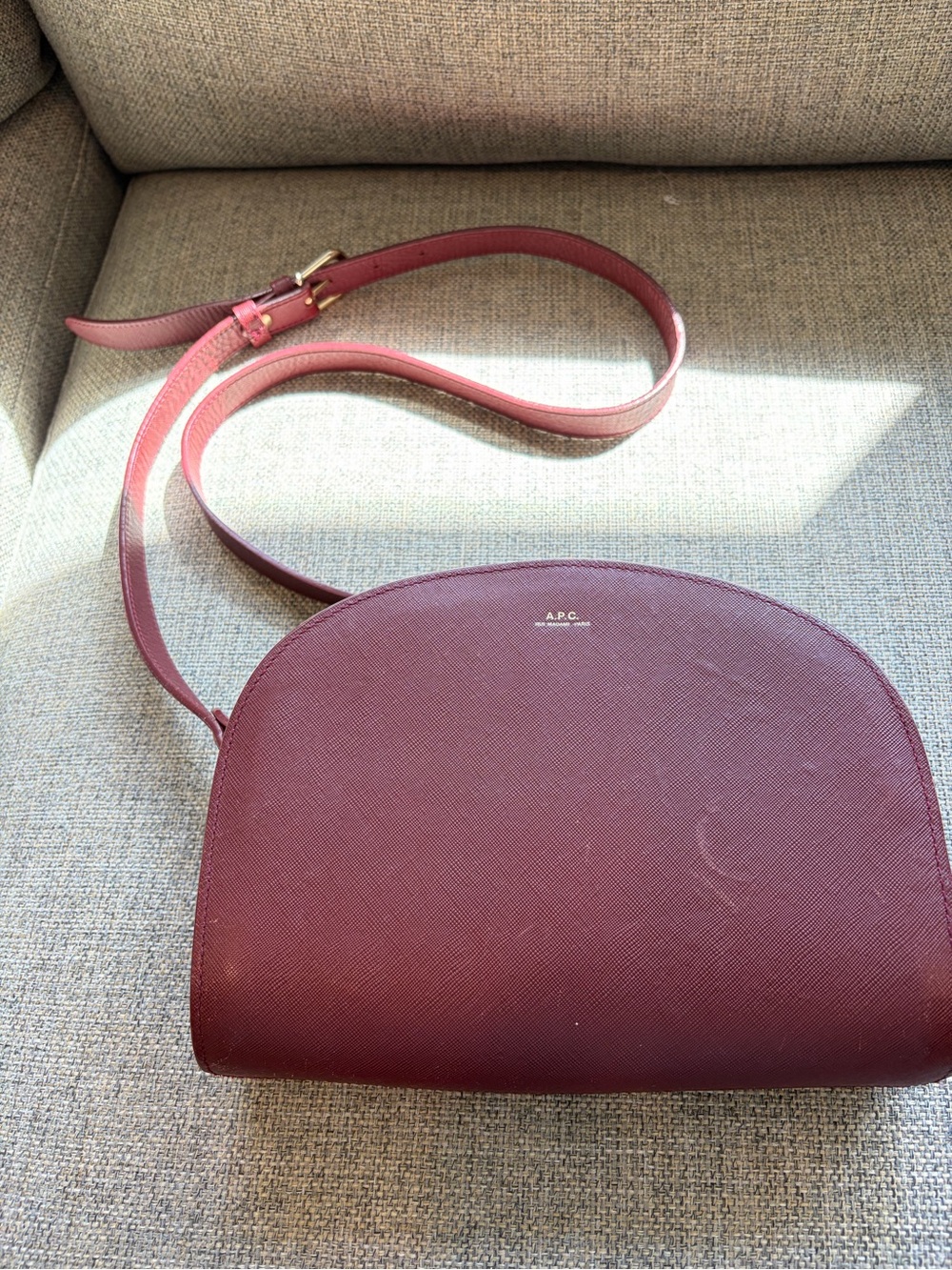 A.P.C. Half Moon Crossbody Bag in Bordeaux Red